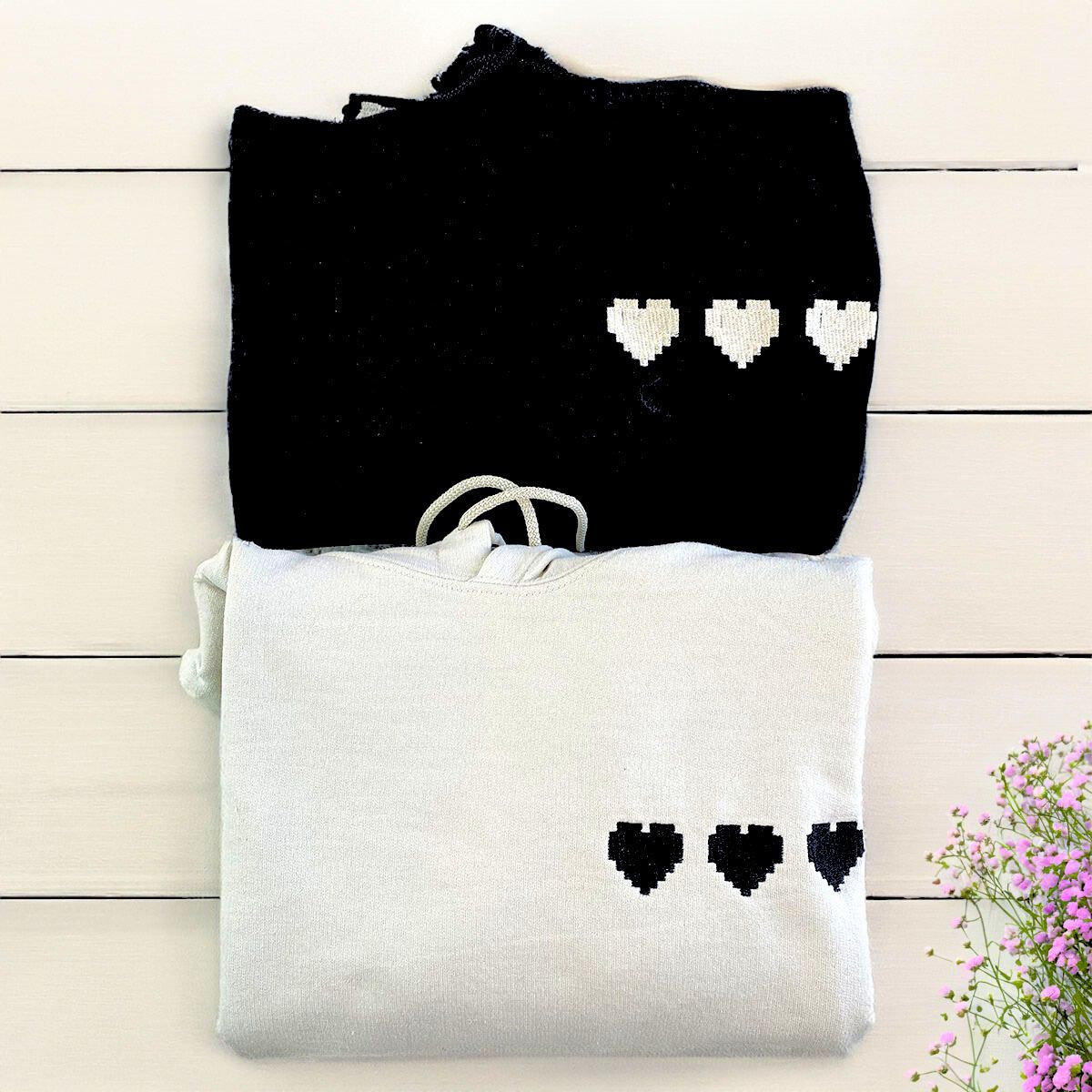 Pixel Hearts Sweatshirt or Hoodie, Custom Embroidered Valentine's Day Gifts For Her Him