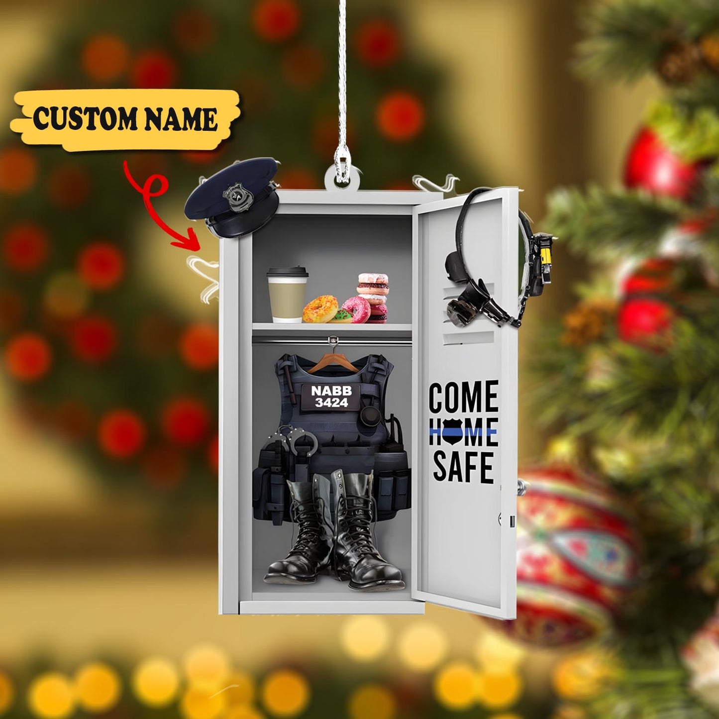 Police Locker Room, Personalized Acrylic Ornament, Ornament Gift For Police, Custom Christmas Ornament, Ornament Christmas, Ornament For Gift