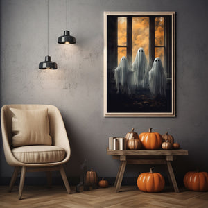 Ghost Family Print Poster, Halloween Poster, Art Poster Print, Dark Academia, Gothic Retro, Halloween Decor, Cute Ghost Poster