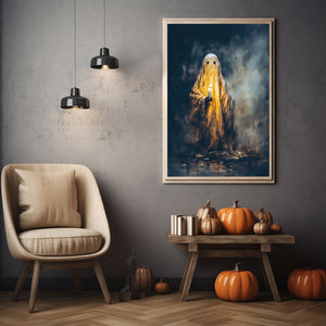 Ghost In The Night Poster, Ghost Holding A Candle, Gothic art Poster, Art Poster Print, Haunting Ghost, Halloween Decor