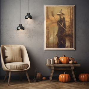 Witch In The Fall Forest Poster Print, Witch Decor, Vintage Poster, Art Poster Print,Halloween Decor, Gothic Victorian,Dark Academia,Oil Painting Art