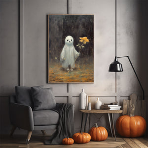 Ghost Holding A Sunflower Print Poster, Gothic art Poster, Art Poster Print, Haunting Ghost, Halloween Decor, Spooky Gothic Printable, Wall Decor