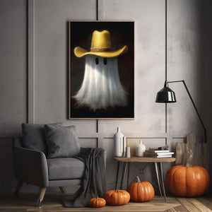 Cute Ghost And Cowboy Hat Poster Print,Cowboy Art Poster, Art Poster Print, Haunting Ghost, Halloween Decor,Print Wall Art