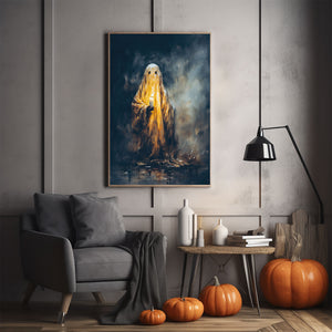 Ghost In The Night Poster, Ghost Holding A Candle, Gothic art Poster, Art Poster Print, Haunting Ghost, Halloween Decor