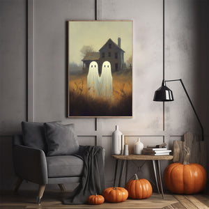 Couple Ghost In The Field Print Poster, Ghosts Art Print, Halloween Art Print, Halloween Decor, Spooky Vintage Halloween, Halloween Couple Gift