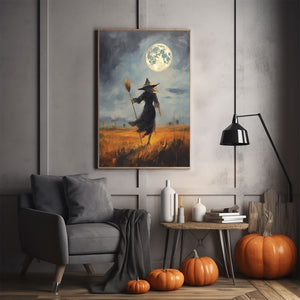 Witch Under The Moon Poster Print, Witch Decor, Vintage Poster, Art Poster Print, Halloween Decor, Gothic Victorian,Dark Academia,Oil Painting Art