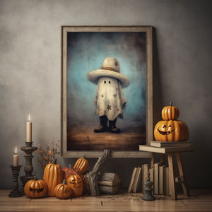Cowboy Cute Ghost Print Poster, Halloween Cowboy Poster, Art Poster Print, Dark Academia, Cowboy Decor, Halloween Decor, Cute Ghost Poster, Cowboy Poster