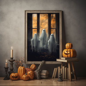 Ghost Family Print Poster, Halloween Poster, Art Poster Print, Dark Academia, Gothic Retro, Halloween Decor, Cute Ghost Poster