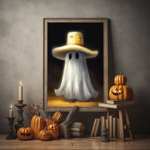 Cowboy Cute Ghost Print Poster, Halloween Poster, Art Poster Print, Dark Academia, Gothic Retro, Halloween Decor, Cute Ghost Poster