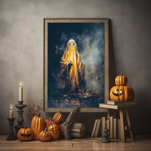 Ghost In The Night Poster, Ghost Holding A Candle, Gothic art Poster, Art Poster Print, Haunting Ghost, Halloween Decor