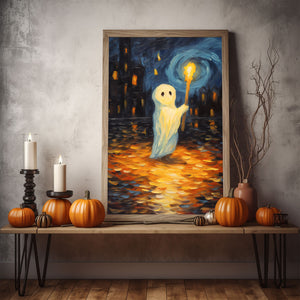 Ghost Holding A Torch Print Poster, Gothic art Poster, Art Poster Print, Haunting Ghost, Halloween Decor, Spooky Gothic Printable, Wall Decor