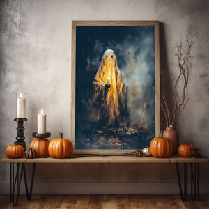 Ghost In The Night Poster, Ghost Holding A Candle, Gothic art Poster, Art Poster Print, Haunting Ghost, Halloween Decor