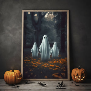 Three Ghost In The Murky Forest Print Poster, Vintage Photography, Art Poster Print, Gothic Occult Poster, Halloween Poster, Wall Decor, Halloween Decor