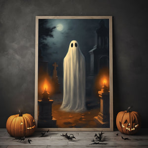 Ghost In The Night Poster Print, Vintage Poster, Art Poster Print, Dark Academia, Haunted Ghost, Halloween Decoration