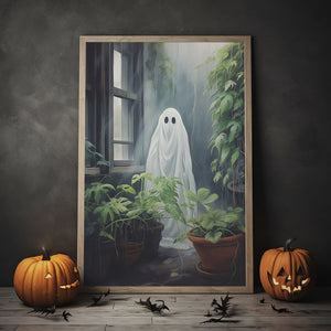 Plant Lover Ghost Print Poster, Vintage Ghost Poster, Art Poster Print, Dark Academia, Haunting Ghost, Halloween Decor, Print Wall Art