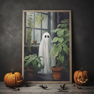 Plant Lover Ghost Print Poster, Vintage Poster, Art Poster Print, Dark Academia, Haunting Ghost, Halloween Decor, Print Wall Art