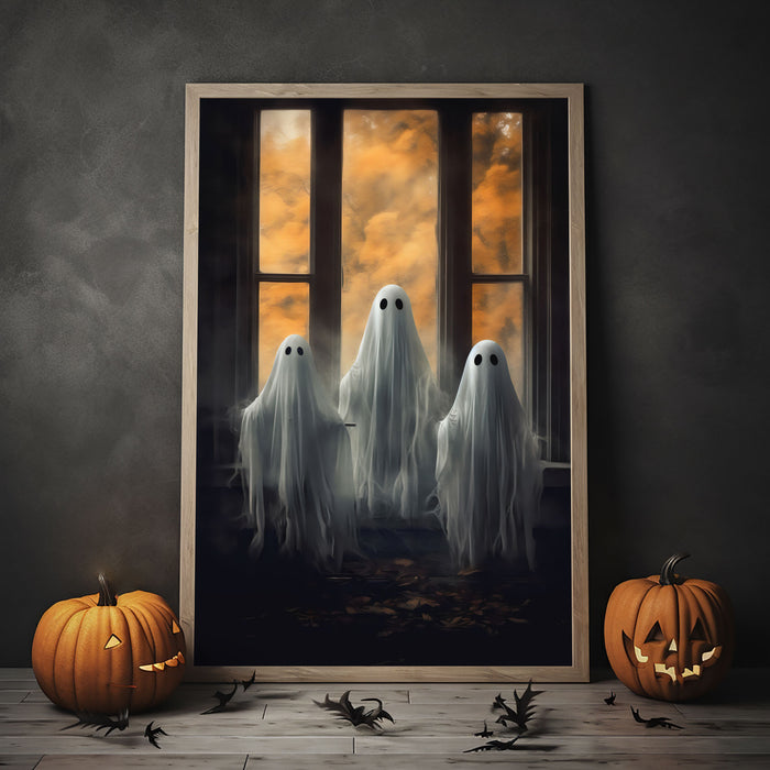 Ghost Family Print Poster, Halloween Poster, Art Poster Print, Dark Academia, Gothic Retro, Halloween Decor, Cute Ghost Poster