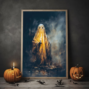 Ghost In The Night Poster, Ghost Holding A Candle, Gothic art Poster, Art Poster Print, Haunting Ghost, Halloween Decor