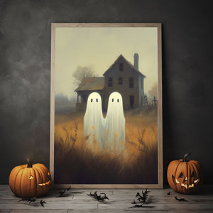 Couple Ghost In The Field Print Poster, Ghosts Art Print, Halloween Art Print, Halloween Decor, Spooky Vintage Halloween, Halloween Couple Gift