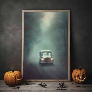 The Ghosts Drivers In The Mist Poster, Ghosts Art Print, Halloween Art Print, Halloween Decor, Spooky Vintage Halloween, Halloween Gift