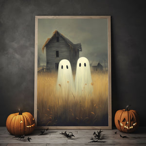 Couple Ghost In The Field Print Poster, Ghosts Art Print, Halloween Art Print, Halloween Decor, Spooky Vintage Halloween, Halloween Gift