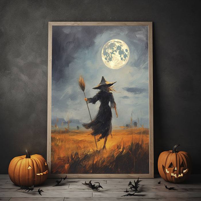 Witch Under The Moon Poster Print, Witch Decor, Vintage Poster, Art Poster Print, Halloween Decor, Gothic Victorian,Dark Academia,Oil Painting Art