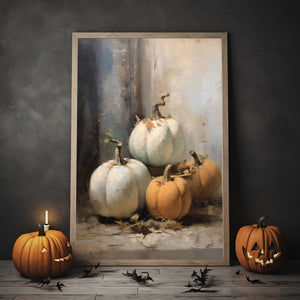 Pumpkin Still Life Rustic Poster Print, Fall Art Vintage, Autumn Wall Print, Halloween Autumn Decor, Fall Wall Decor,Pumpkin Fall