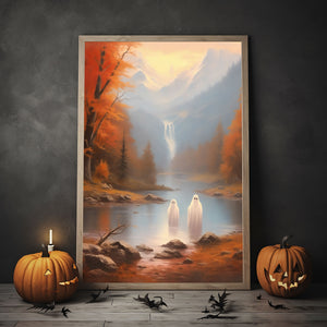 Mischievous Ghosts On The Lake Poster, Art Poster Print, Haunting Ghost, Halloween Decor, Dark Academia Room Decor, Wall Decor