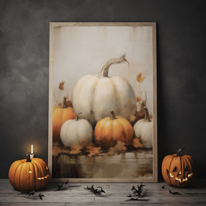 Pumpkin Still Life Rustic Poster Print, Fall Art Vintage, Autumn Wall Print, Halloween Autumn Decor, Fall Wall Decor,Halloween Decor