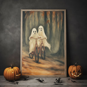 Ghost Riding A Bicycle Wall Art, Vintage Poster, Art Poster Print, Dark Academia, Haunting Ghost, Halloween Decor