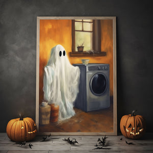 Ghost By The Washing Machine Poster Print, Fall Decor, Vintage Poster, Art Poster Print,Halloween Decor, Gothic Victorian, Print Wall Art