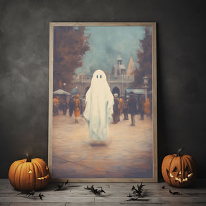 Ghost In The Amusement Park Poster Print, Fall Decor, Vintage Poster, Art Poster Print,Halloween Decor, Gothic Victorian, Print Wall Art