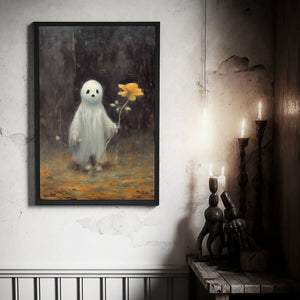 Ghost Holding A Sunflower Print Poster, Gothic art Poster, Art Poster Print, Haunting Ghost, Halloween Decor, Spooky Gothic Printable, Wall Decor