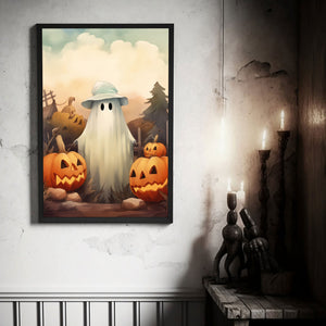 Ghost In The Pumpkin Patch Poster, Halloween Poster, Art Poster Print, Dark Academia, Gothic Retro, Halloween Decor, Cute Ghost Poster