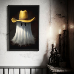 Cute Ghost And Cowboy Hat Poster Print,Cowboy Art Poster, Art Poster Print, Haunting Ghost, Halloween Decor,Print Wall Art