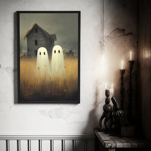 Couple Ghost In The Field Print Poster, Ghosts Art Print, Halloween Art Print, Halloween Decor, Spooky Vintage Halloween, Halloween Gift