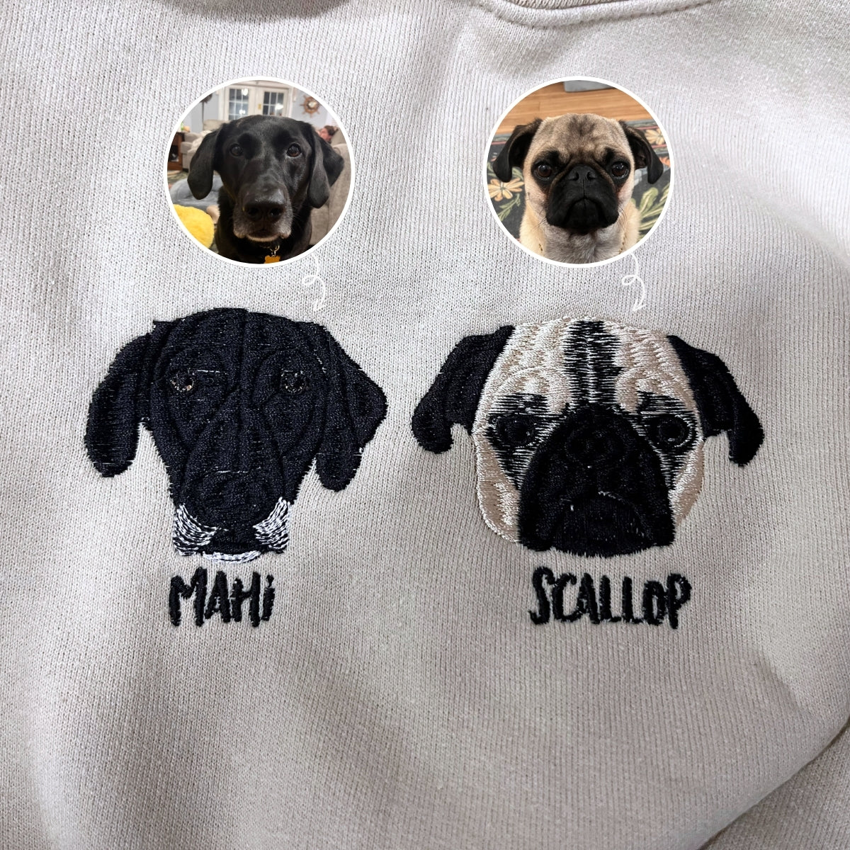 Pug Sweatshirt or Hoodie, Custom Embroidered Gift with Picture Name