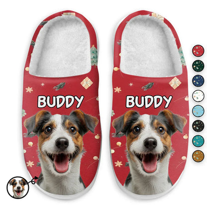 Custom Photo Pet Face Christmas Theme - Personalized Fluffy Slippers