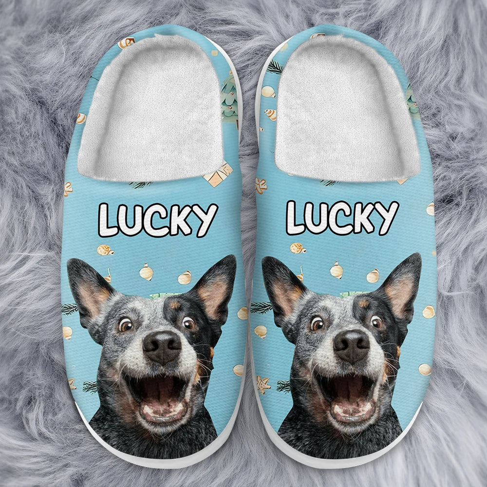 Custom Photo Pet Face Christmas Theme - Personalized Fluffy Slippers