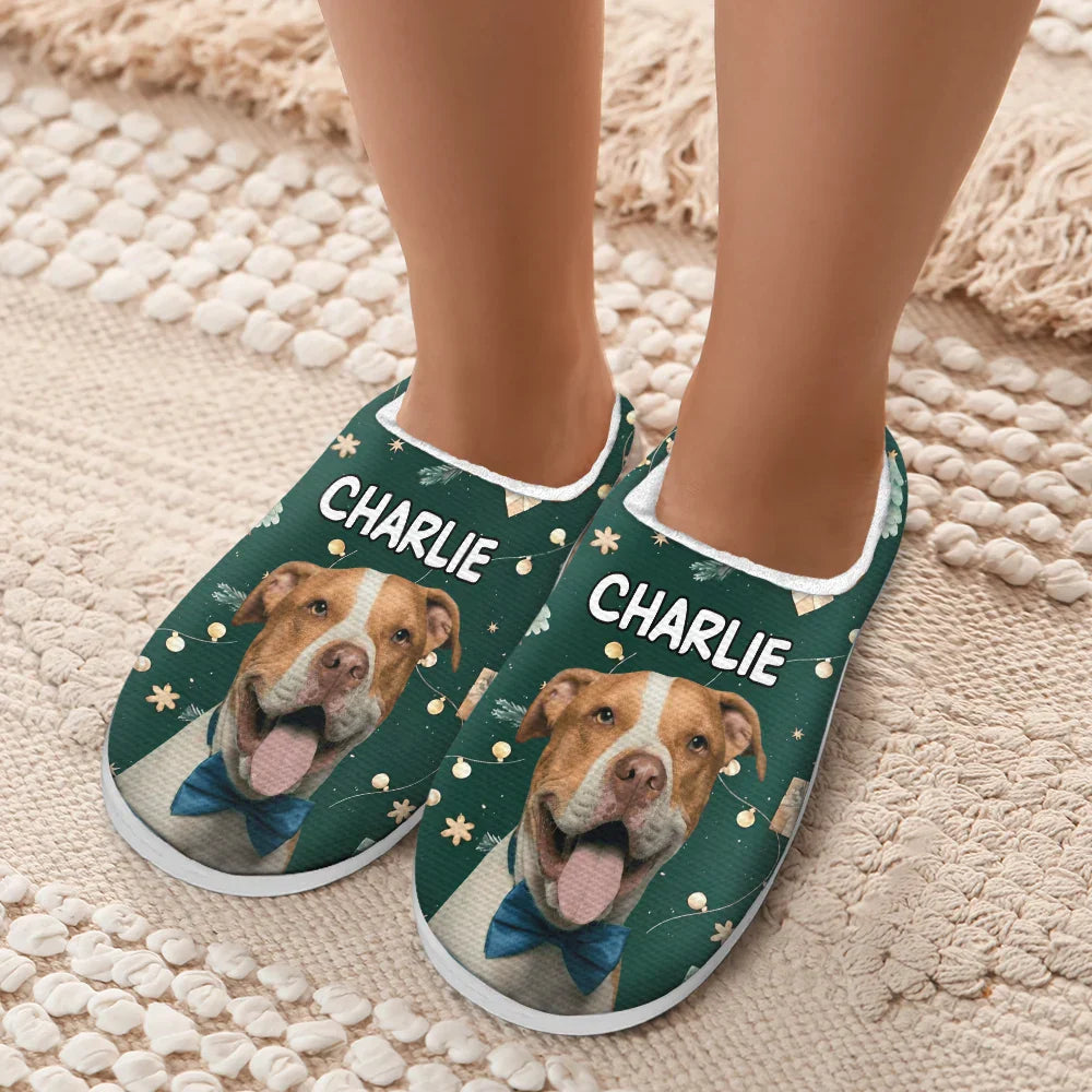 Custom Photo Pet Face Christmas Theme - Personalized Fluffy Slippers