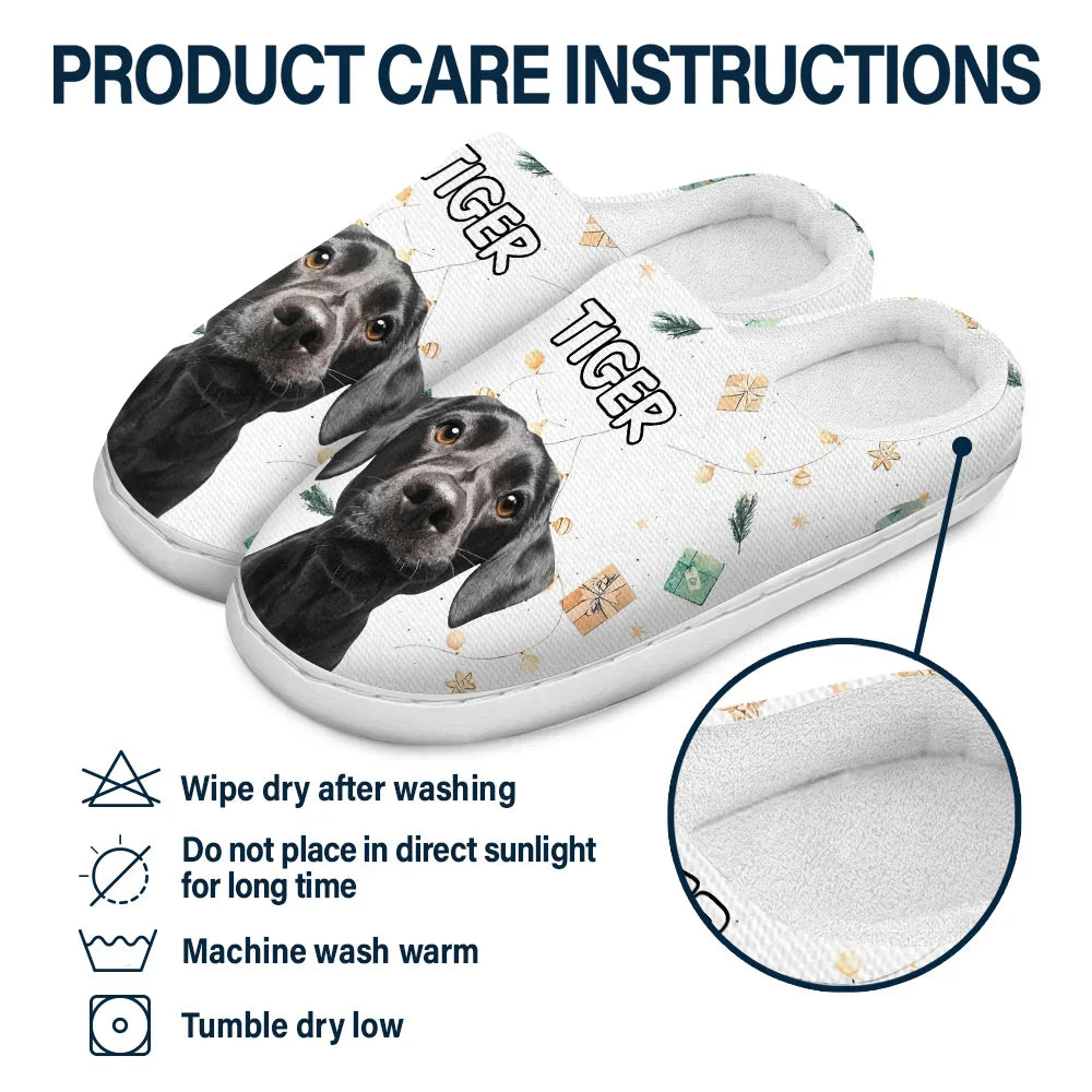Custom Photo Pet Face Christmas Theme - Personalized Fluffy Slippers