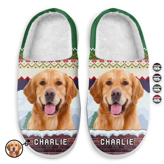 Custom Photo Face Christmas Theme - Personalized Fluffy Slippers