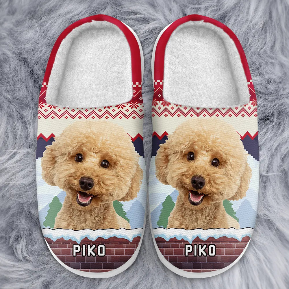 Custom Photo Face Christmas Theme - Personalized Fluffy Slippers