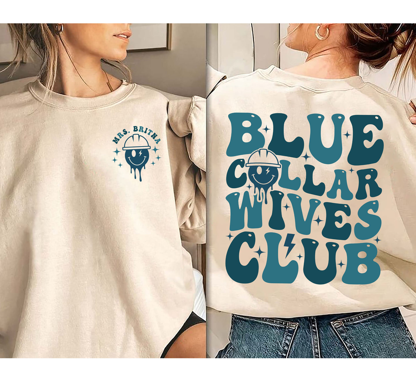Retro Blue Collar Wives Club Sweatshirt, Personalized Spoiled Wife Shirt, Collar Wife Tee, Blue Collar Hoodie, Mother Day Funny Gift