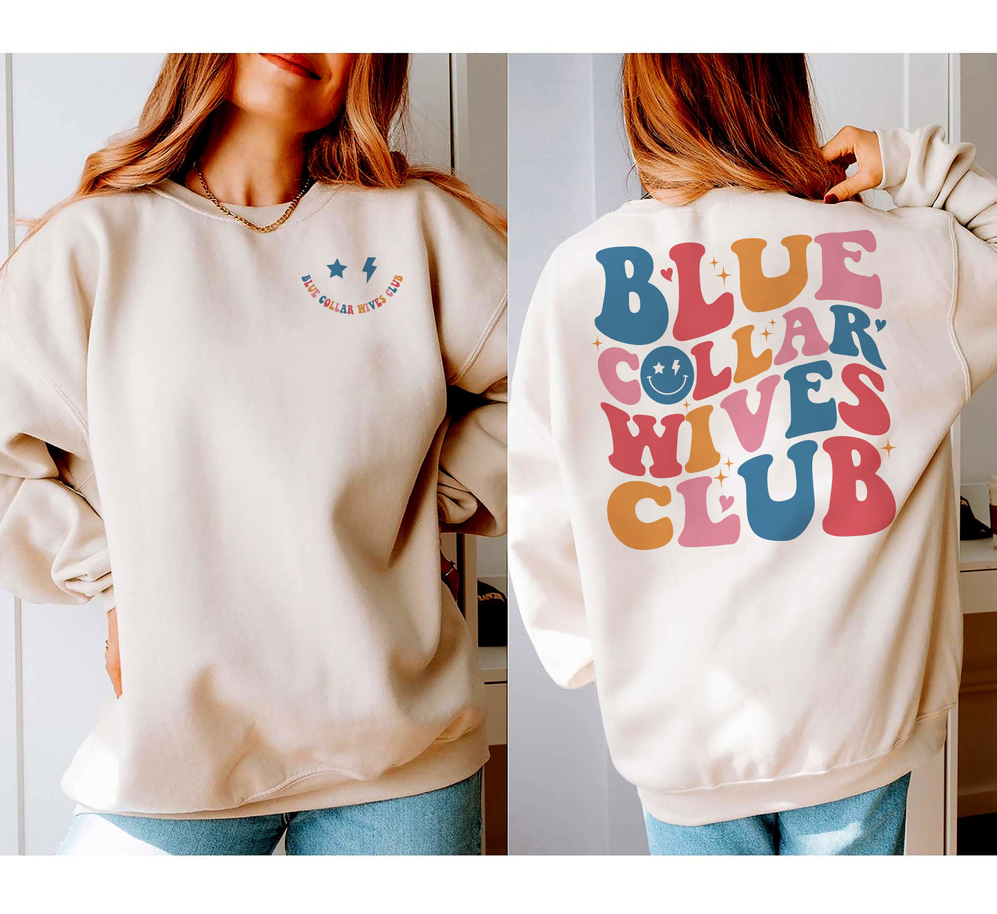 Retro Blue Collar Wives Club Sweatshirt, Spoiled Wife Shirt, Collar Wife Tee, Blue Collar Hoodie, Mother Day Funny Gift