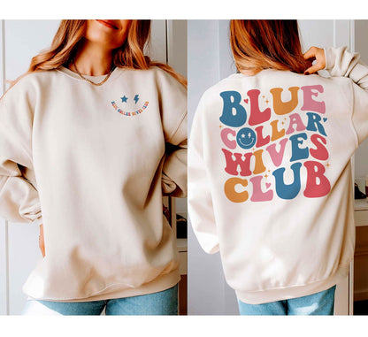 Retro Blue Collar Wives Club Sweatshirt, Spoiled Wife Shirt, Collar Wife Tee, Blue Collar Hoodie, Mother Day Funny Gift
