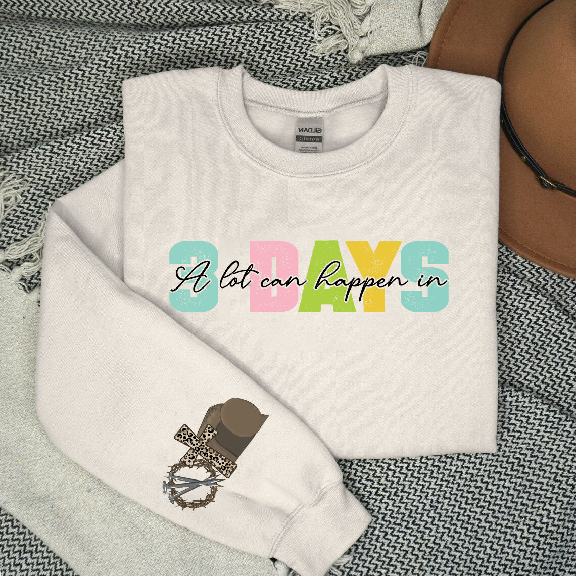 Retro Christian Easter Sweatshirt ,A Lot Can Happen in 3 Days Easter Shirt, Good Friday Easter Shirt, Cute Easter Day Sweater, He is Risen