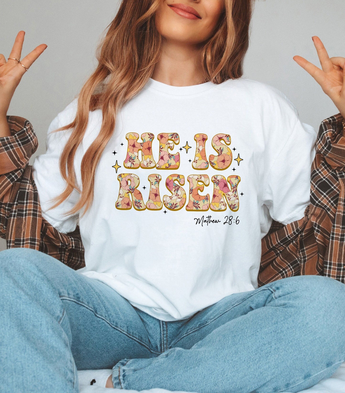 Retro Floral He is Risen Shirt, Christian Women Shirt, Bible Verse Shirt, Christian Apparel, Christian Easter Tee, Floral Religious Shirt