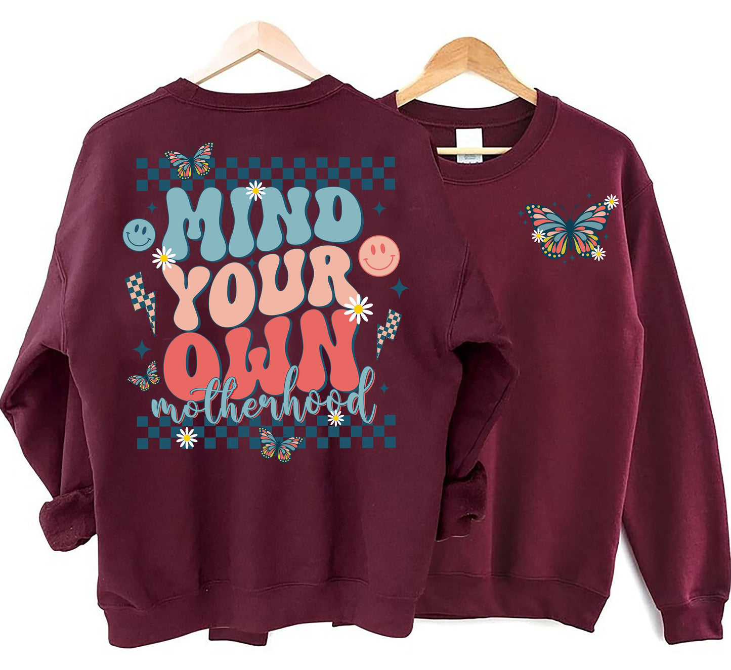 Retro Floral Boho Mind Your Own Motherhood Mama Sweatshirt ,Mind Your Own Motherhood ,Trendy Mama Shirt ,Retro Mama, Hippie Motherhood Shirt