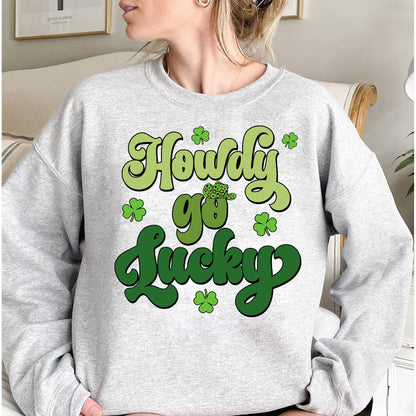 Retro Howdy Go Lucky Sweatshirt, Western St Patrick's Day Hoodie, Cowboy St Patrick's Shirt, Irish Lucky,Saint Patrick's Shirt for Women